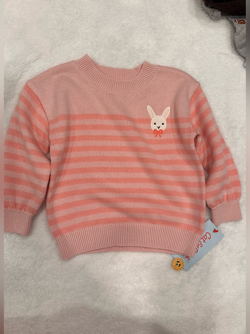 Cat and Jack Pink & Coral Striped Knit Kids Bottoms with Bunny Applique